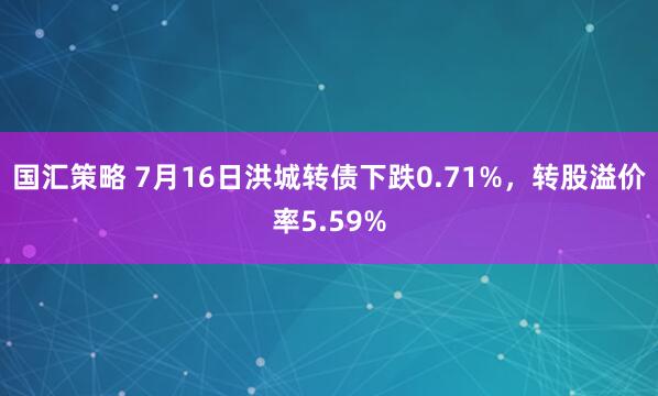 国汇策略 7月16日洪城转债下跌0.71%，转股溢价率5.59%